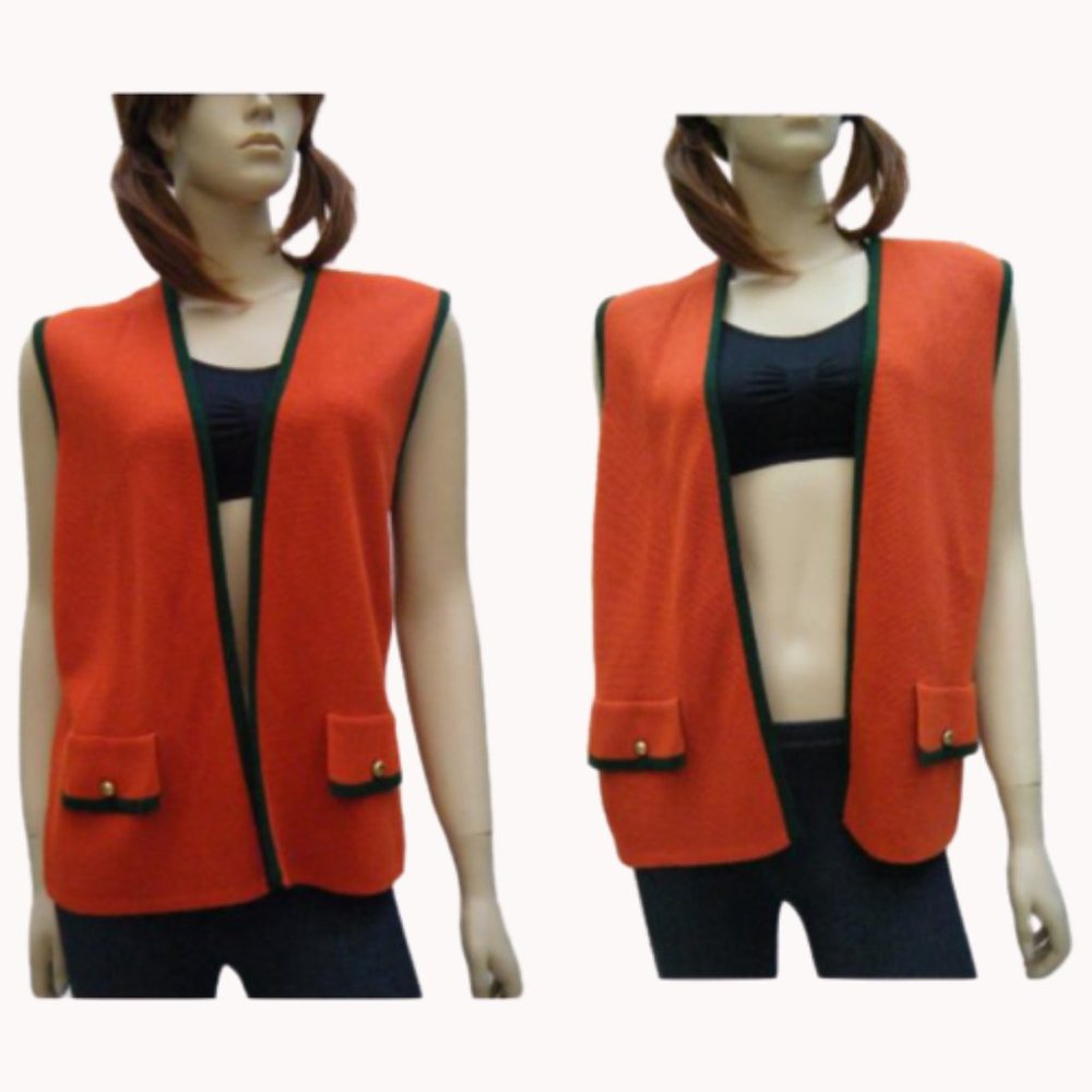 60s Knit Front Open Vest M - L